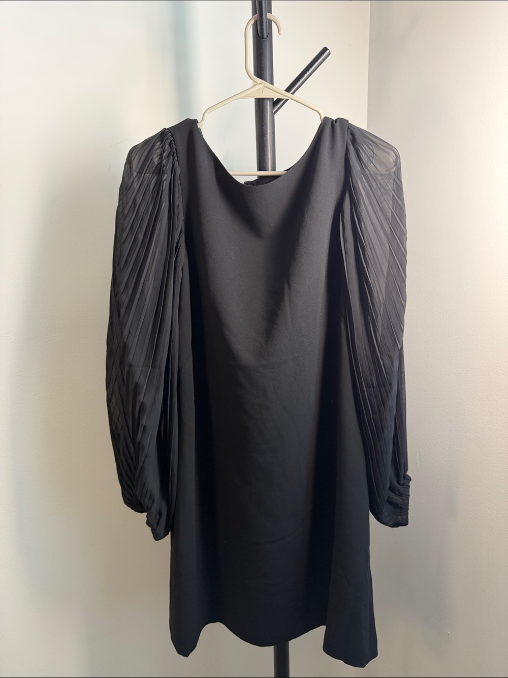 Black Pleated Sleeve Women's Dress